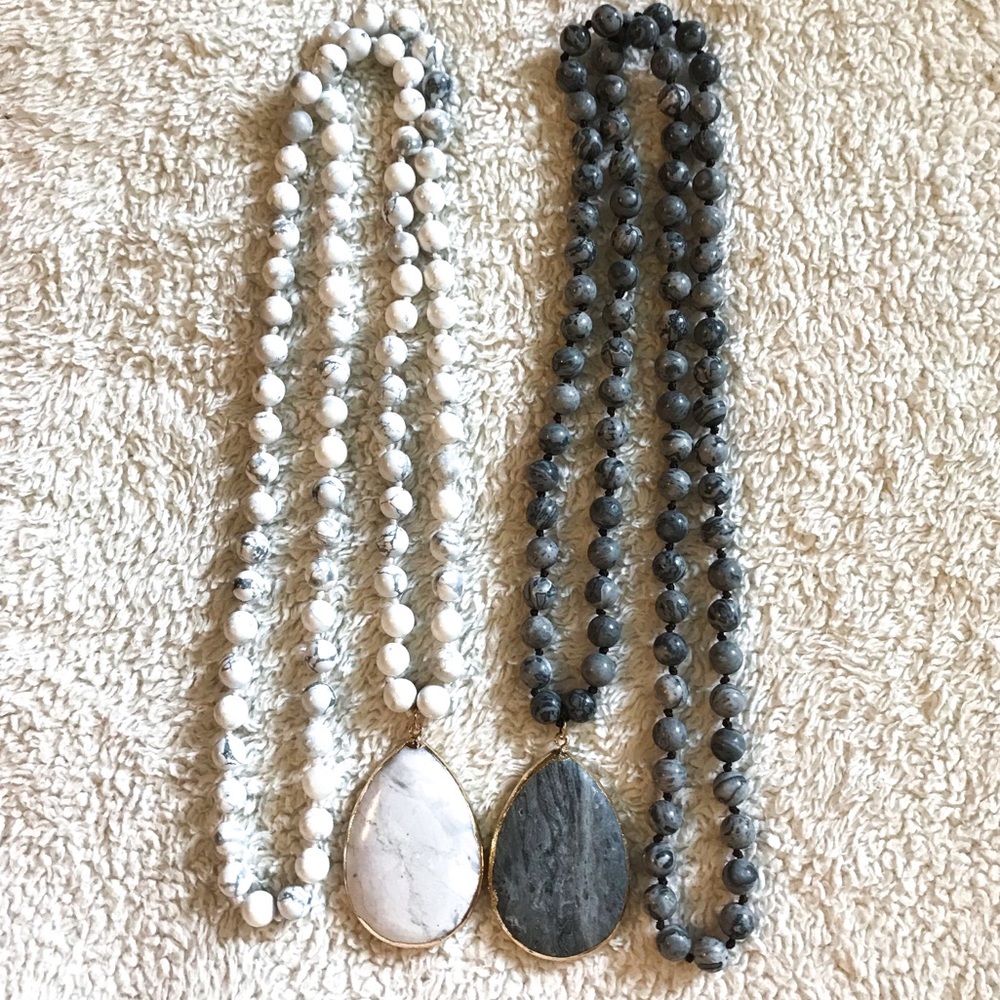 Gemstone Knotted Necklace with Drop Pendant - Picture 2 of 4